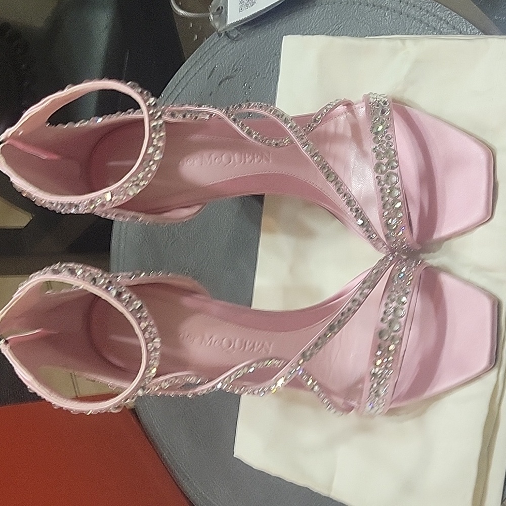 ALEXANDER McQUEEN Crystal-Embellished Satin High-Heel Sandals - Picture 4 of 5